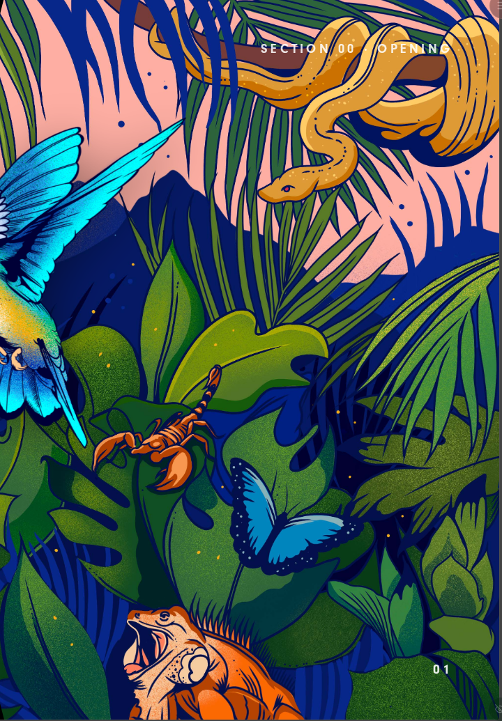 Illustrated jungle scene